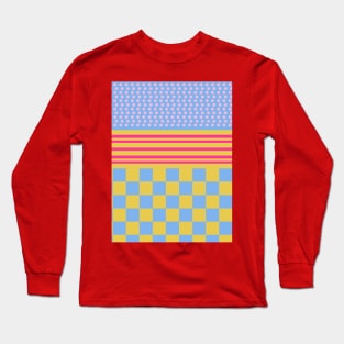 Polka Dots Stripes Checker Pastel Colors Patchwork Long Sleeve T-Shirt